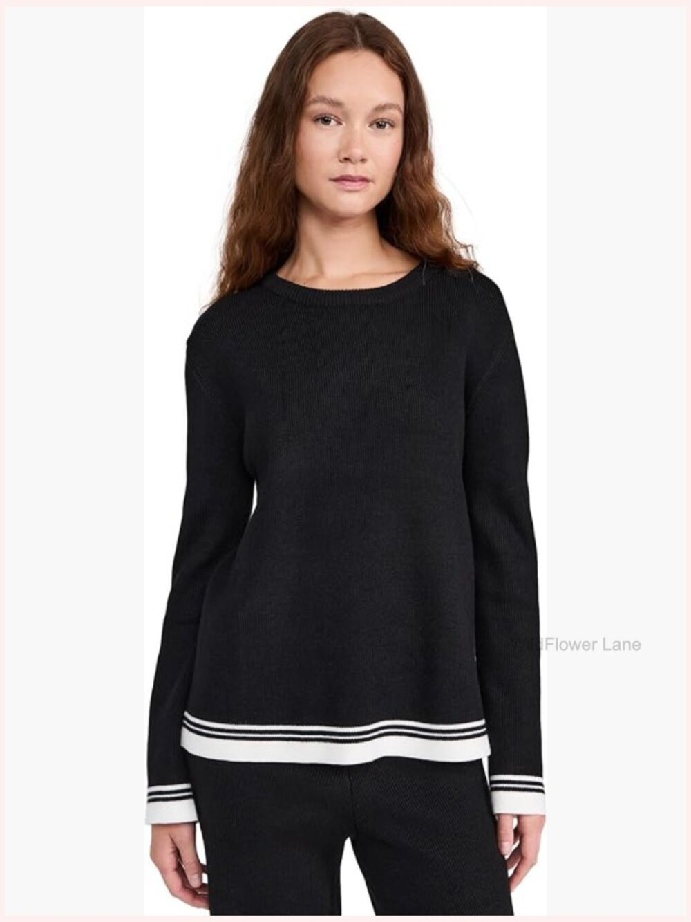 Contrast Stripe Detail Knit Top Long Sleeve Crew Neck